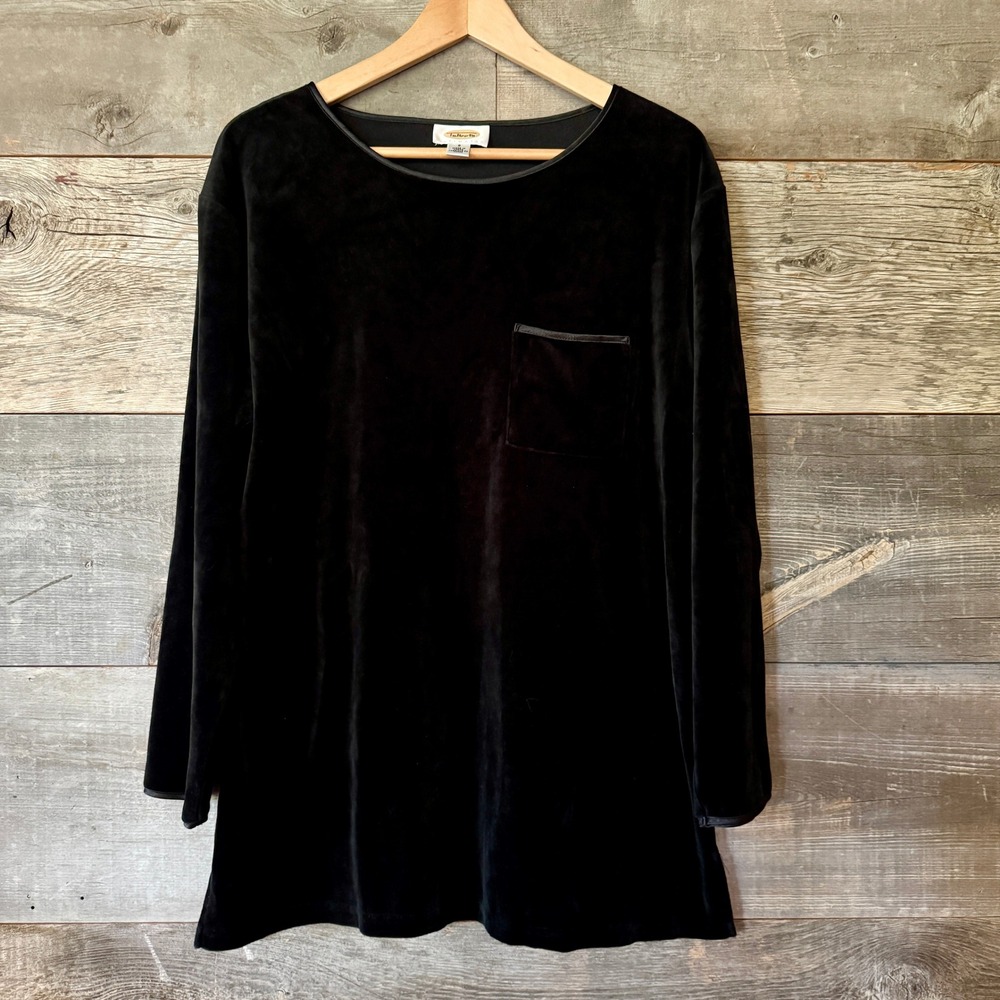 Talbots Intimates Velvet Long Sleeve Tunic Top S Black Satin Trim Luxury Comfort